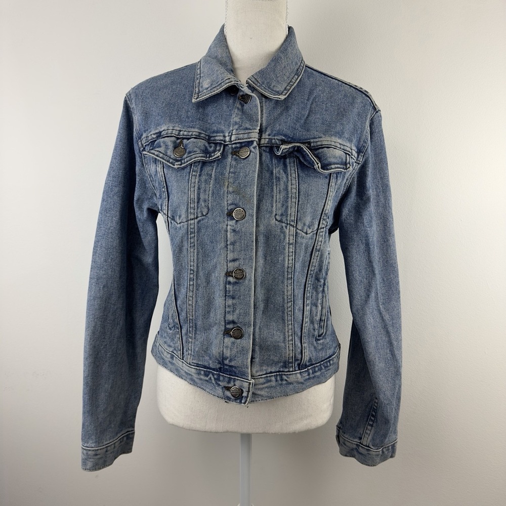 Harley Davidson Women Blue Denim Jacket 100th Anniversary Embroidered Cotton S